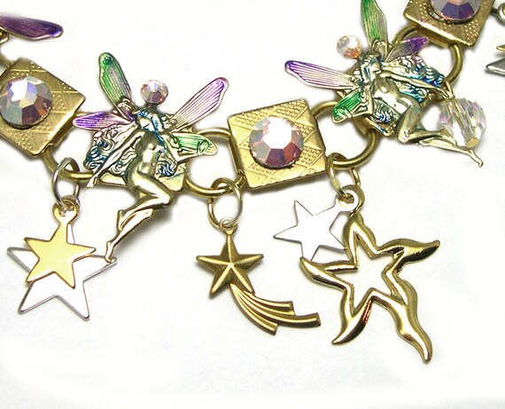 Charm Fairy Bracelet, fairy bracelet, fey charm bracelet, upcycled, recycled, eco friendly, fairy jewelry, fantasy jewellery, ooak