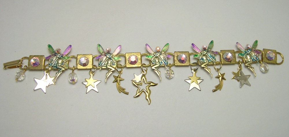 Charm Fairy Bracelet, fairy bracelet, fey charm bracelet, upcycled, recycled, eco friendly, fairy jewelry, fantasy jewellery, ooak