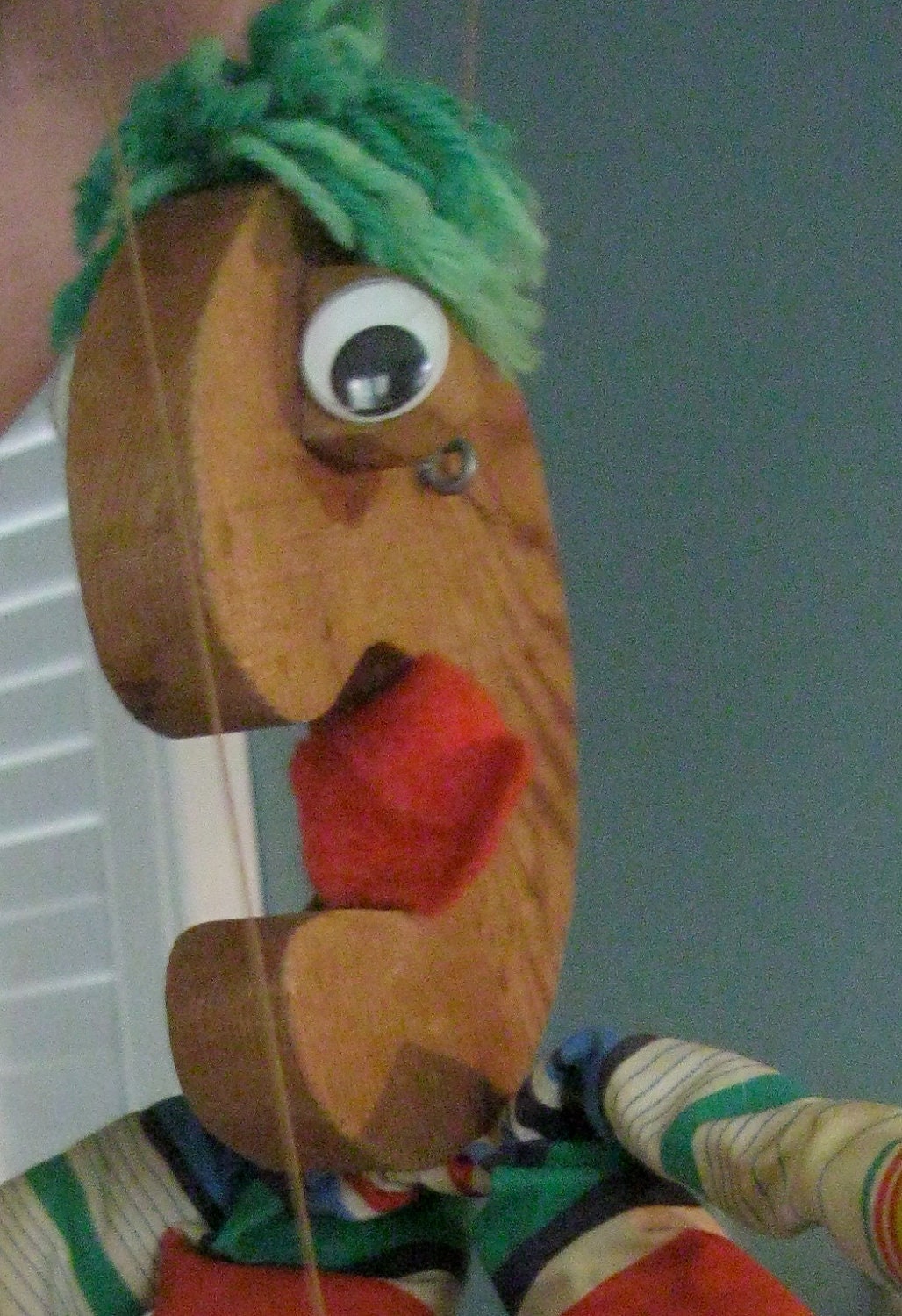 Vintage Marionette / Wood Marionette / Character Puppet / Funny Face Marionette / Cloth Body