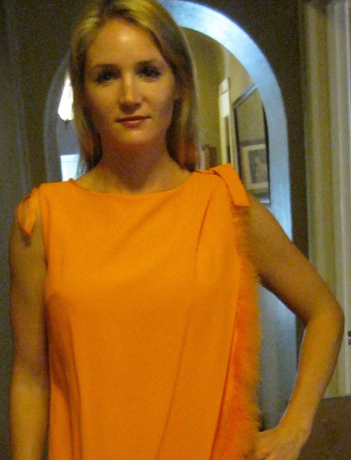 Vintage Orange Dress / Party Dress / Marabou Feathers / Size 6, 8 / Has Original Tags /Totally Fabulous