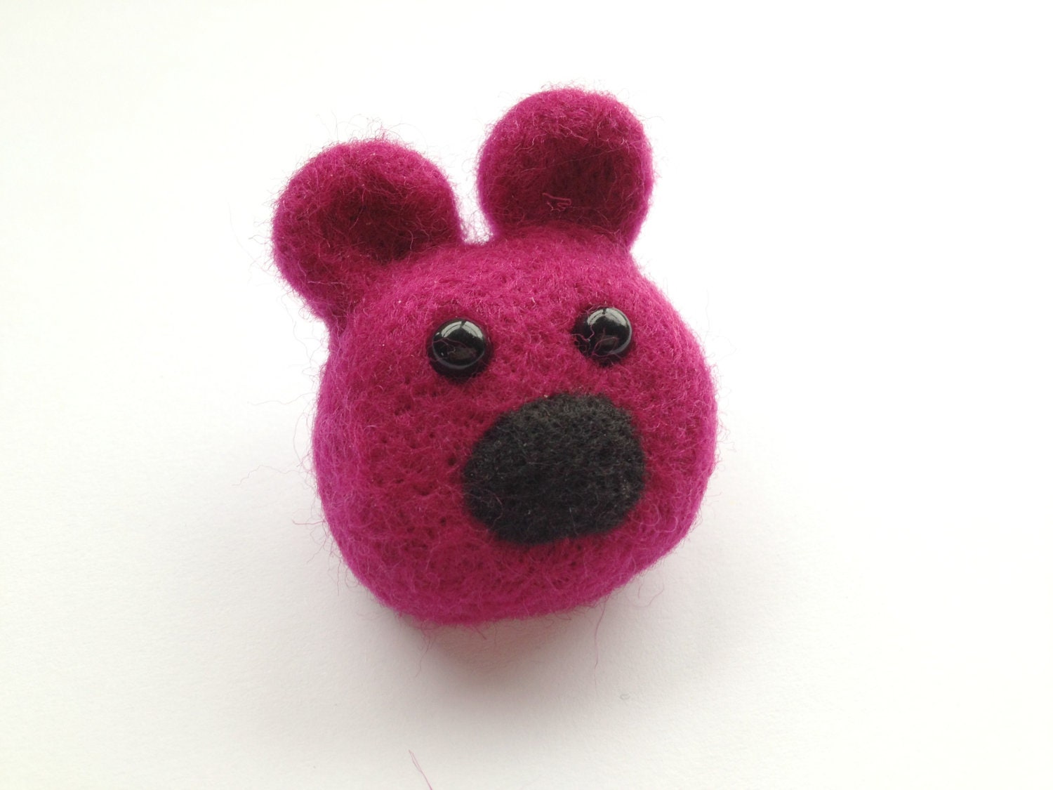 Pink Felt Bear Brooch - Needle Felted Hot Pink Teddy Bear Pin