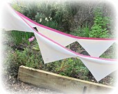 Amelia Bunting Vintage Napkins Upcycled Wall Hanging Flower Fuchsia Pink Beige OOAK Wedding Bridal