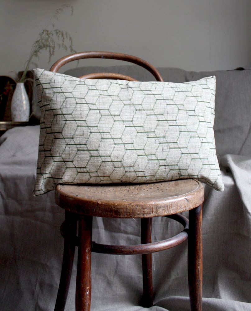 Contemporary Designer Pillow / Cushion Cover. Hexagon Recycled Vintage Kimono Wool / Natural Linen. Eco Living. Any Size