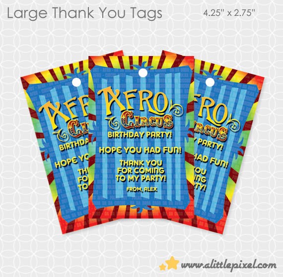 Afro Circus Theme Thank You Tags - Personalized Printable Il_570xn