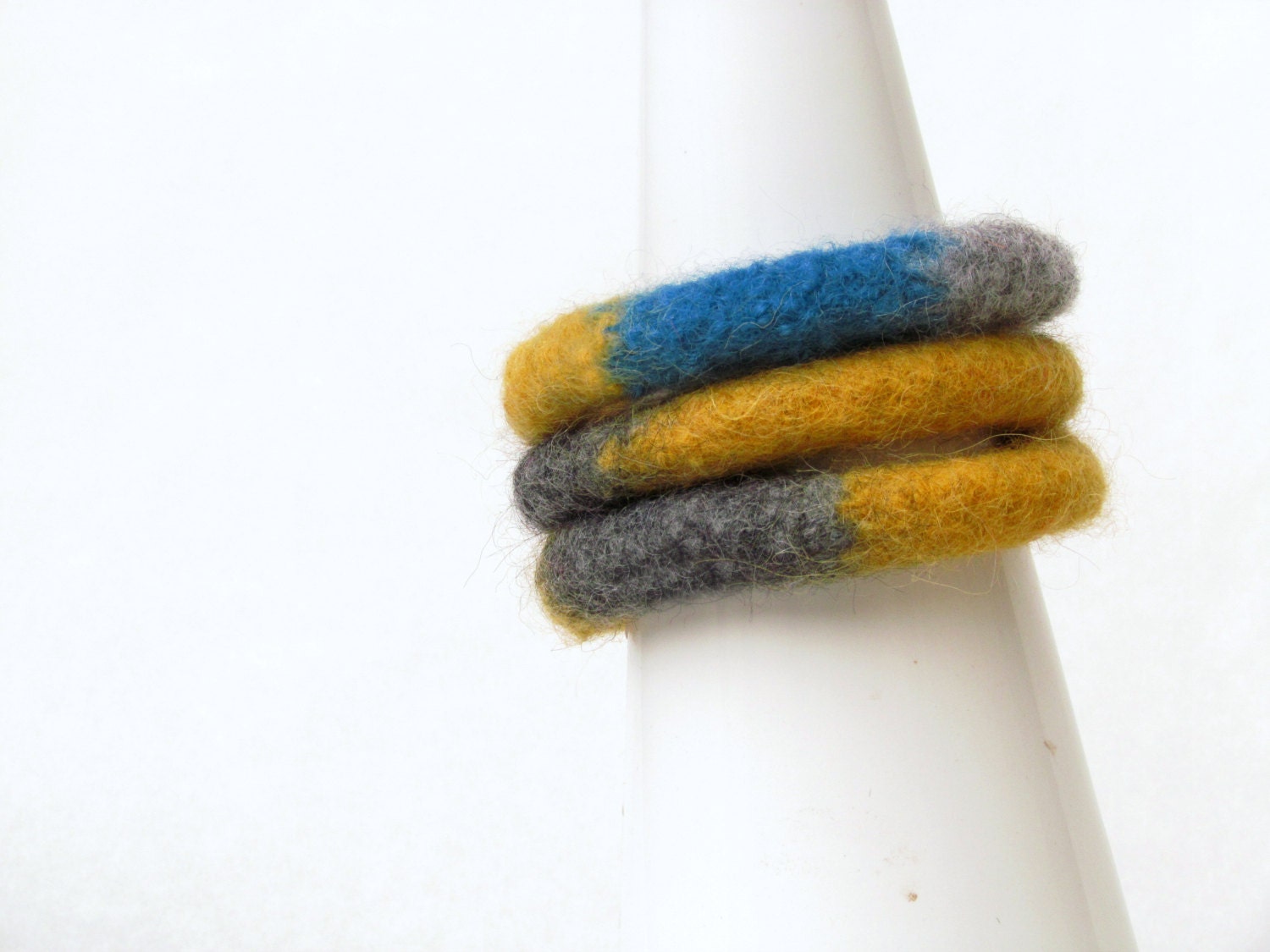 Felt bangles mustard grey turquoise - eco-friendly - organic wool - soft jewelry - CHOOSE ONE