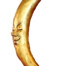 Gold Crescent Moon Paper Mache Mask