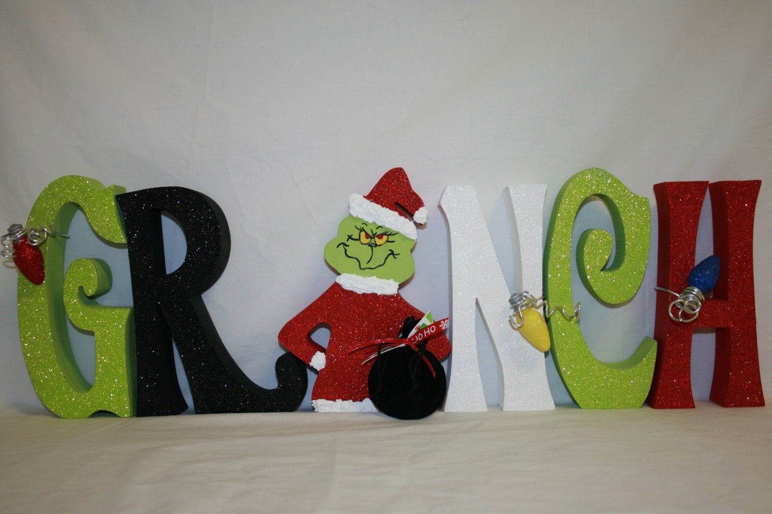 Christmas decoration Grinch The Grinch wood letters. Hand painted glitter shelf mantel Holiday sesonal home decor