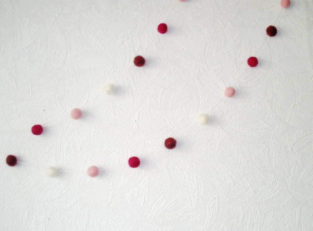 Pink felt ball garland  bunting Baby girl nursery Pink wedding Children decor Handmade art Birthday gift Baby shower party