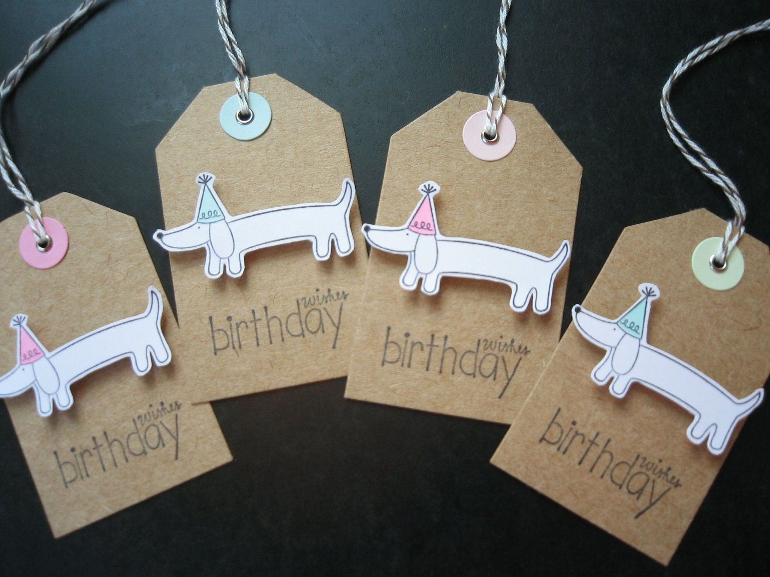Reserved for Deidre Handmade Birthday Gift Tags Dog Stamped Set of 8