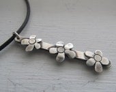 Spring Flowers all in a row - hand sawn sterling silver flowers, handmade, rustic, oxidized metalwork necklace