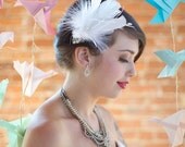 Vintage Inspired Bridal White Feather Hair Fascinator with Vintage Crystal Brooch