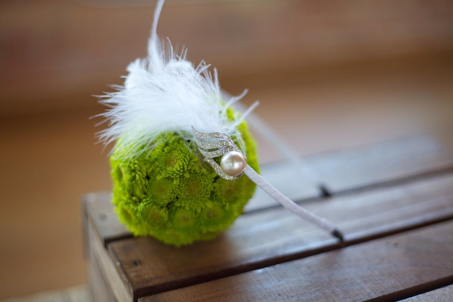 Bridal Headband with Feathers and Vintage Brooch