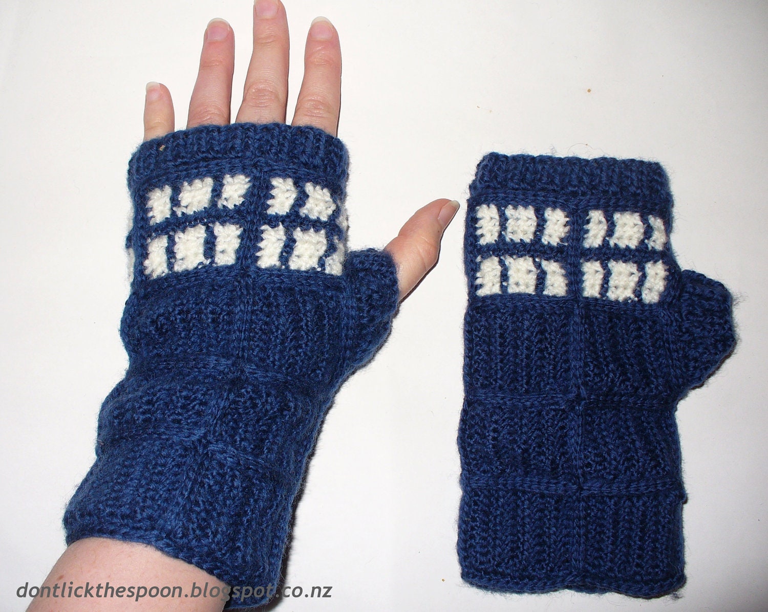 Pattern For T.A.R.D.I.S. - Inspired Fingerless Gloves