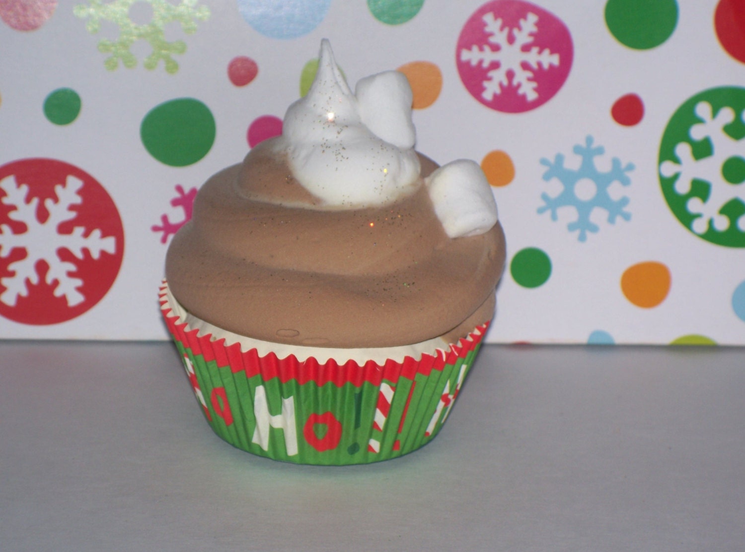 Hot Cocoa Fake Cupcake with Whipped Topping and Marshmallows for Christmas Decor, Holiday Display, Festive Secret Santa Gift