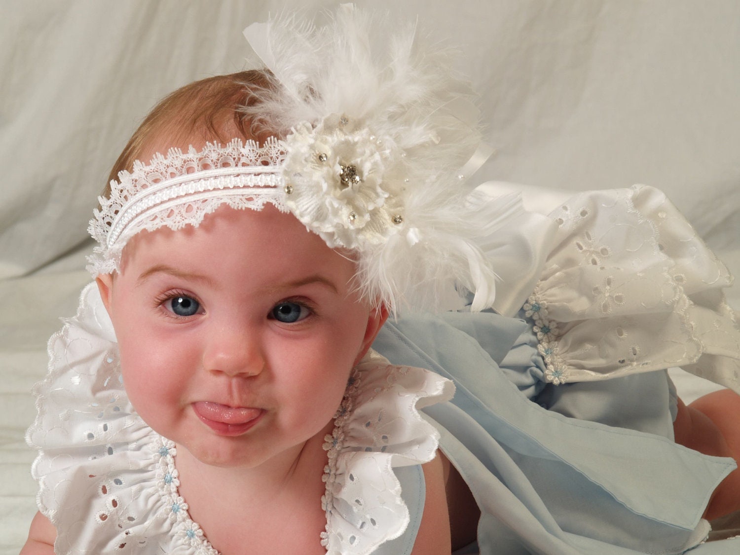 Childrens Clothing Girls Dress & Ruffled Bloomers Baby Blue and Ivory 2 pc 0-3 mos,3-6 mo, 6-9mo , 9-12 mo,18 mo