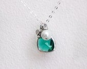 Personalized blue zircon bezel glass necklace,sterling silver necklace