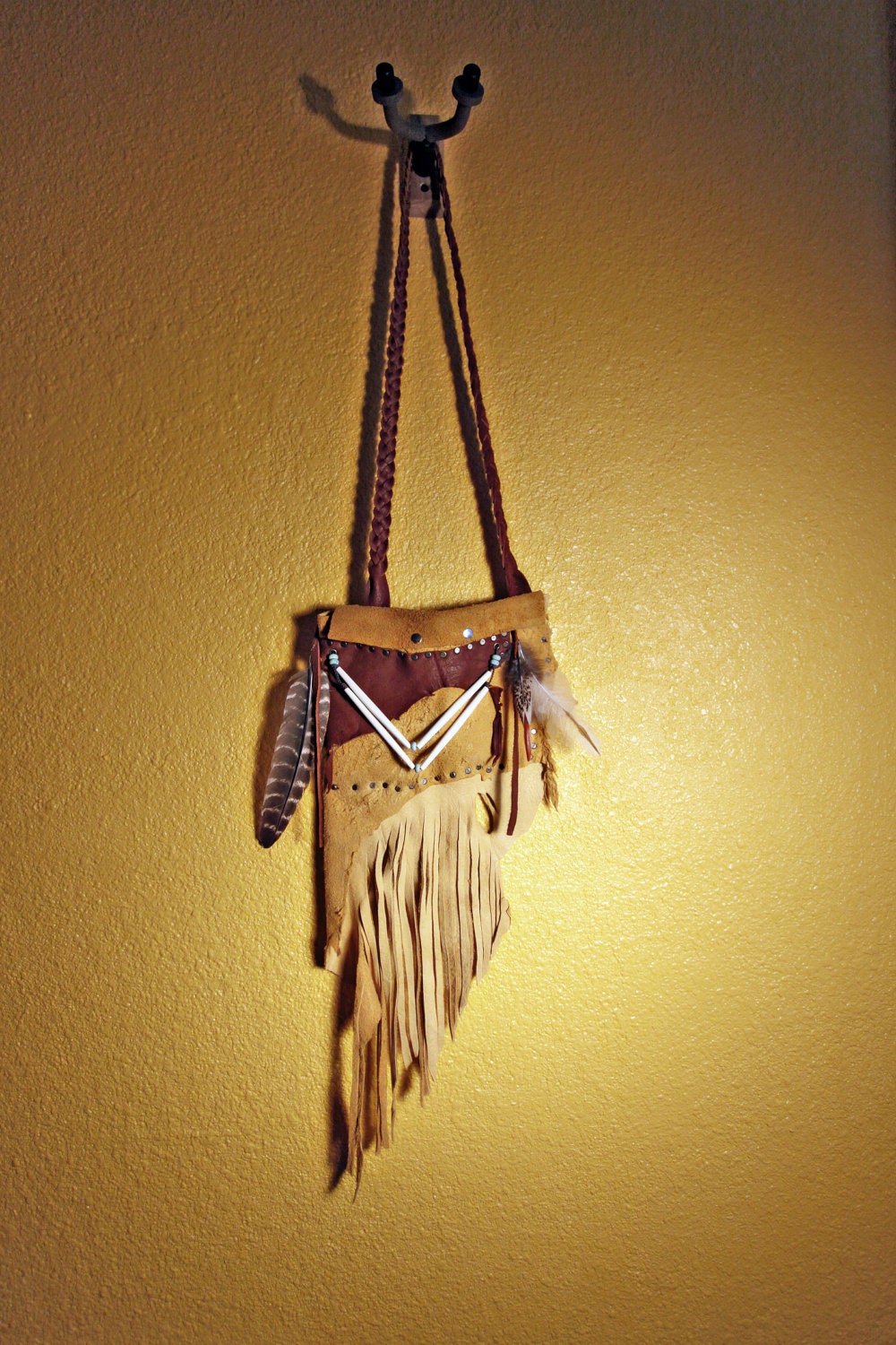 Handmade bohemian tribal leather shoulder bag purse