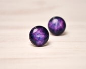 Violet Nebula Stud Earrings - Hypoallergenic Surgical Stainless Steel Post Earrings - Galaxy Star Jewelry