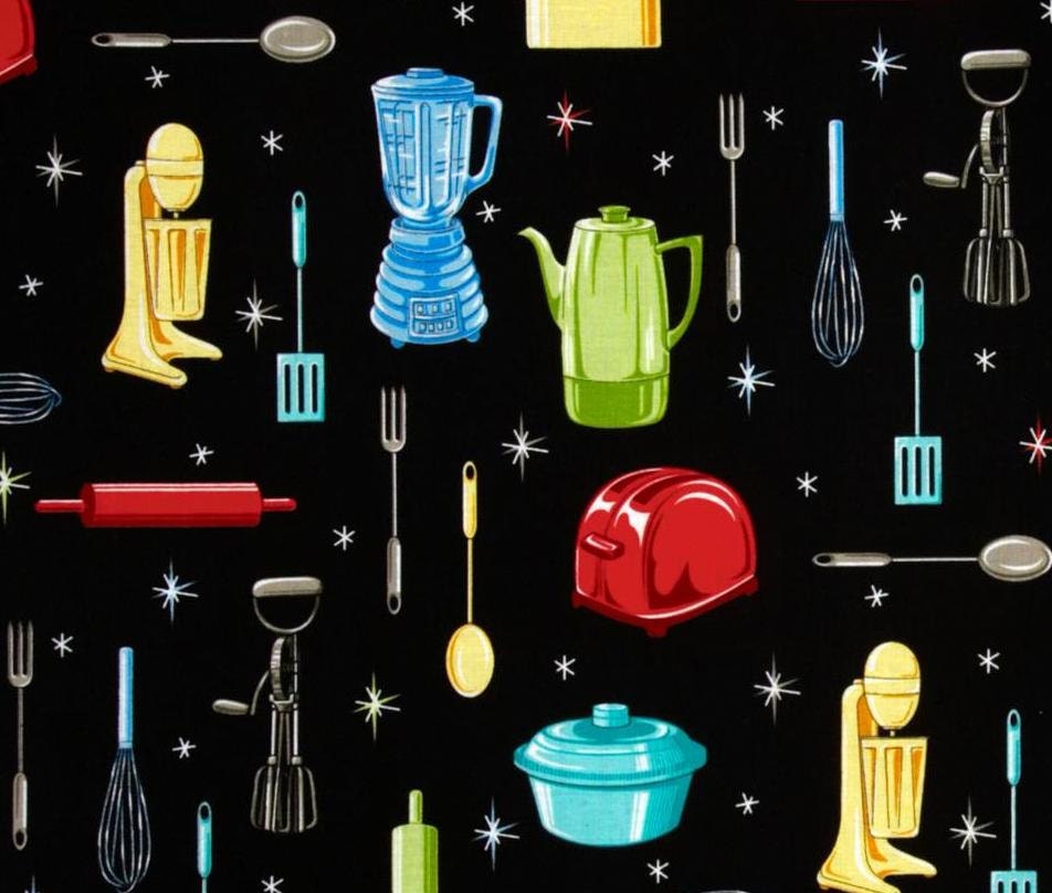 Valance Cotton 40 x 14  Vintage Look  BLACK RETRO KITCHEN Print Window Valance Curtain