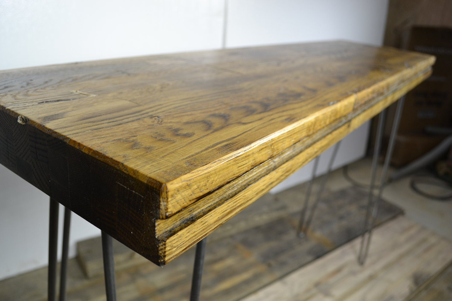 Console Table: Reclaimed Train Car Oak With Charring (60" x 12" x 30")