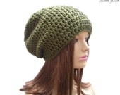 Khaki green slouchy beanie hat