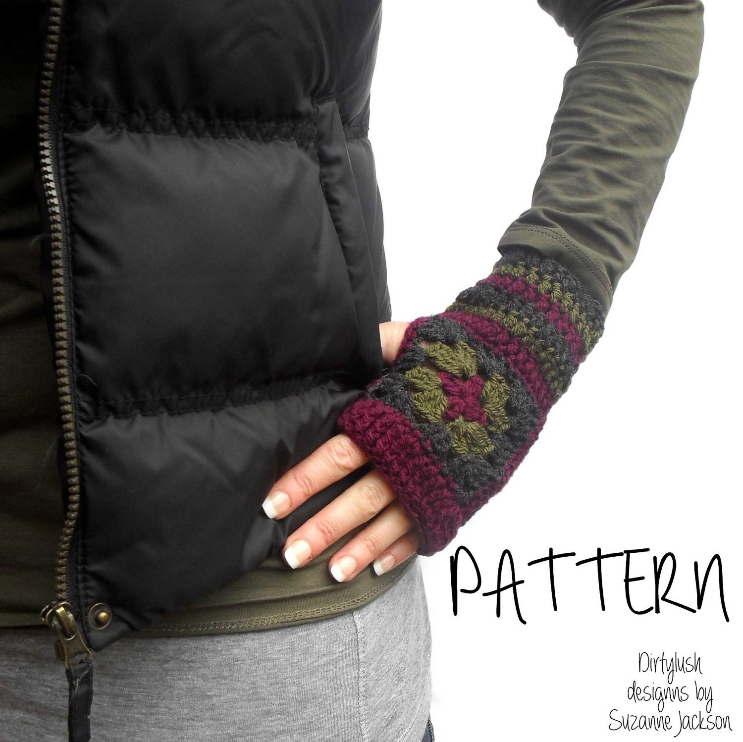 Crochet gloves PDF pattern granny square reto style