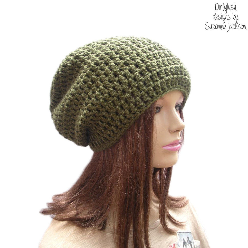 Khaki green slouchy beanie hat