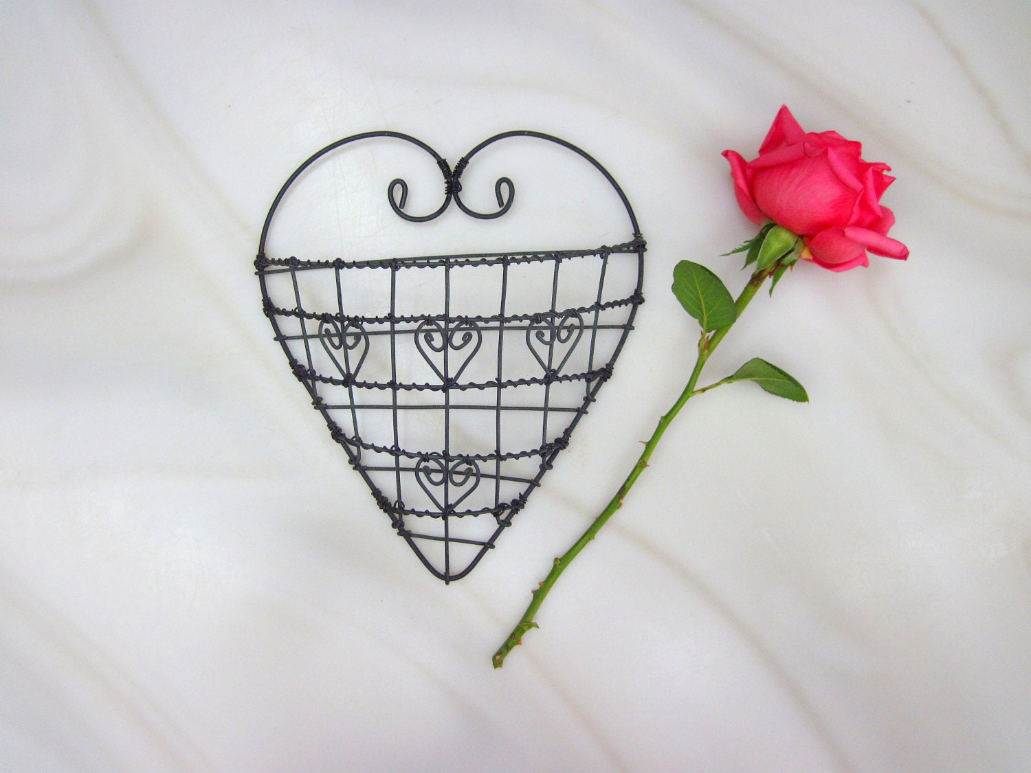 Be My Valentine - Vintage Metal Heart Shaped Wall Basket