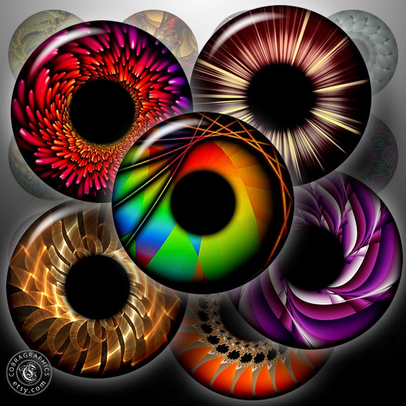 Fractal Eyes II - 2 Digital Collage Sheets CG-591 -1.5 inch (or smaller) circles for Scrapbooking, Resin, Glass Pendants, Bottle Caps