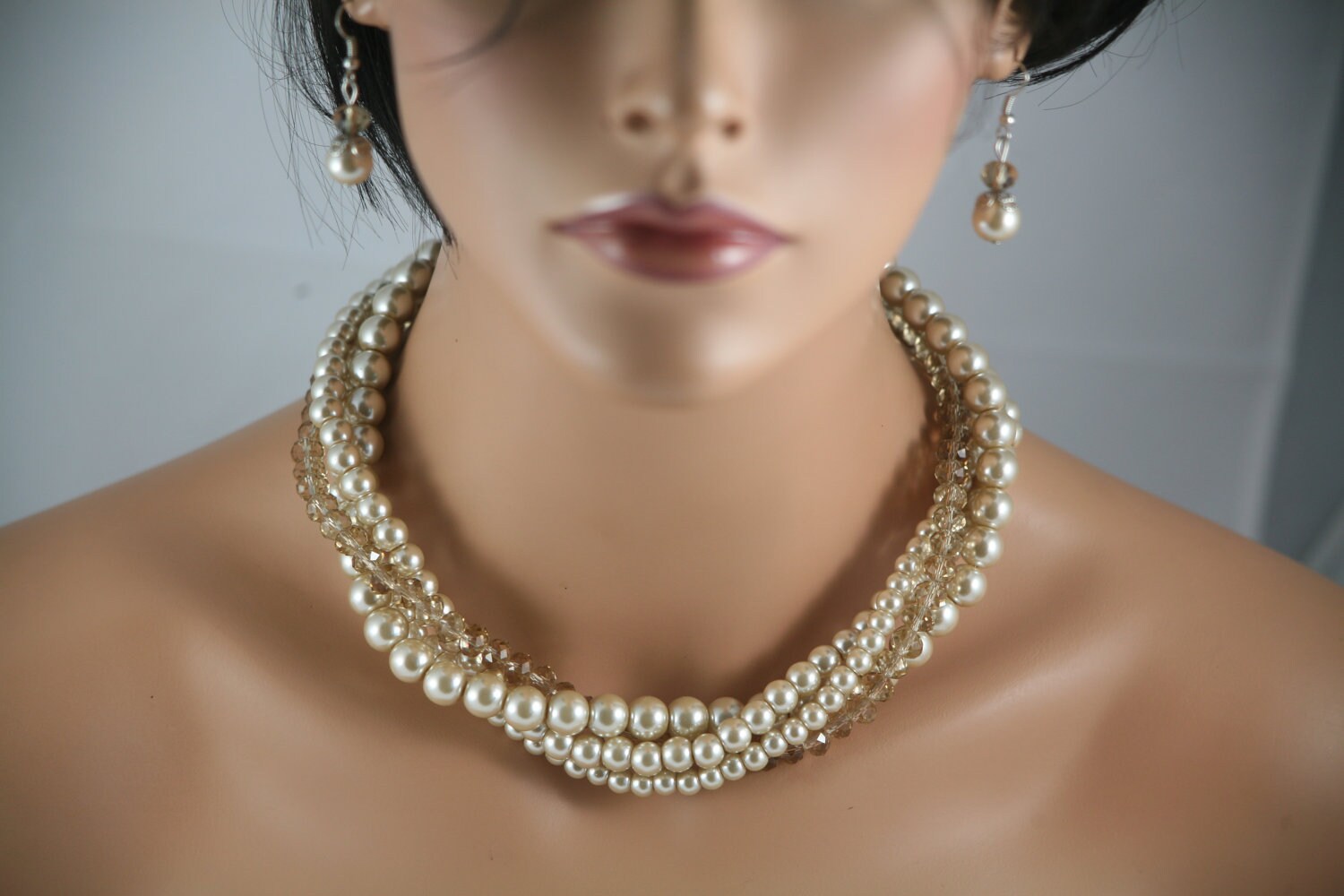 Statement Necklace In Twisted Champagne Pearl Necklace With