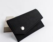 Business Card Case with Button Closure in Black - Washable Kraft Paper