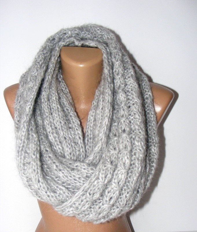 infinity Scarf. hand crocheted women scarf, loop scarves,gray cowl, circle scarf ,fashion accsessory ,gift ideas, fall winter, long scarf