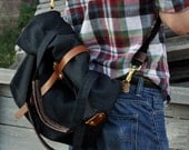 U N I S E X collection Canvas carry all tote, leather handles and strap, black