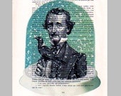 Edgar Allen Poe In Snow Globe -Original Illustration-Art Print-Art Poster- Hand Painting Mixed Media-Literature Dictionary Typographie Nobel