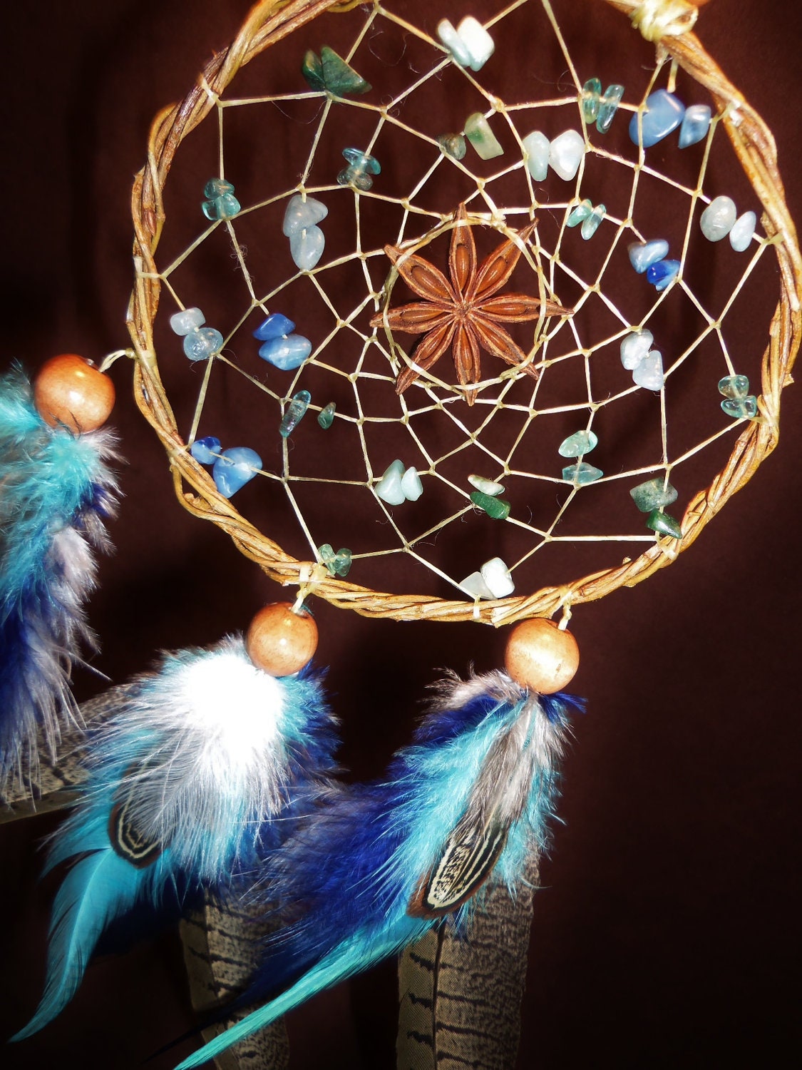 Custom  Dream Catcher- Seed of Creation- White Willow Dream Catcher with Star Anise and Pheasant  Feathers