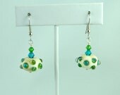 Bumpy Green and Blue Lampwork Earrings for Sensitive Ears by Michelle Surgical Steel Stephanie Beads Stephanie Ann Swarovski