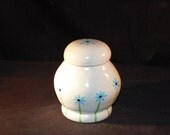 Small White Blue Flower Lidded Ginger Jar Ceramic Pottery Made In OHIO USA