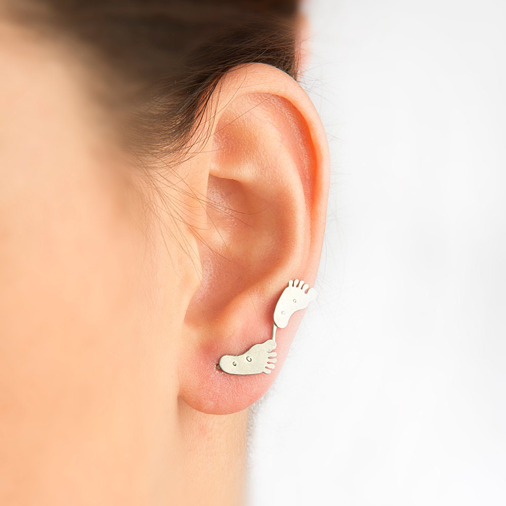 Footprints earrings, hypoallergenic jewelry.