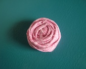 Rolled Fabric Flower Headband Single - Pink Paisley - on Skinny Elastic - Newborn Infant Toddler Girl Adult