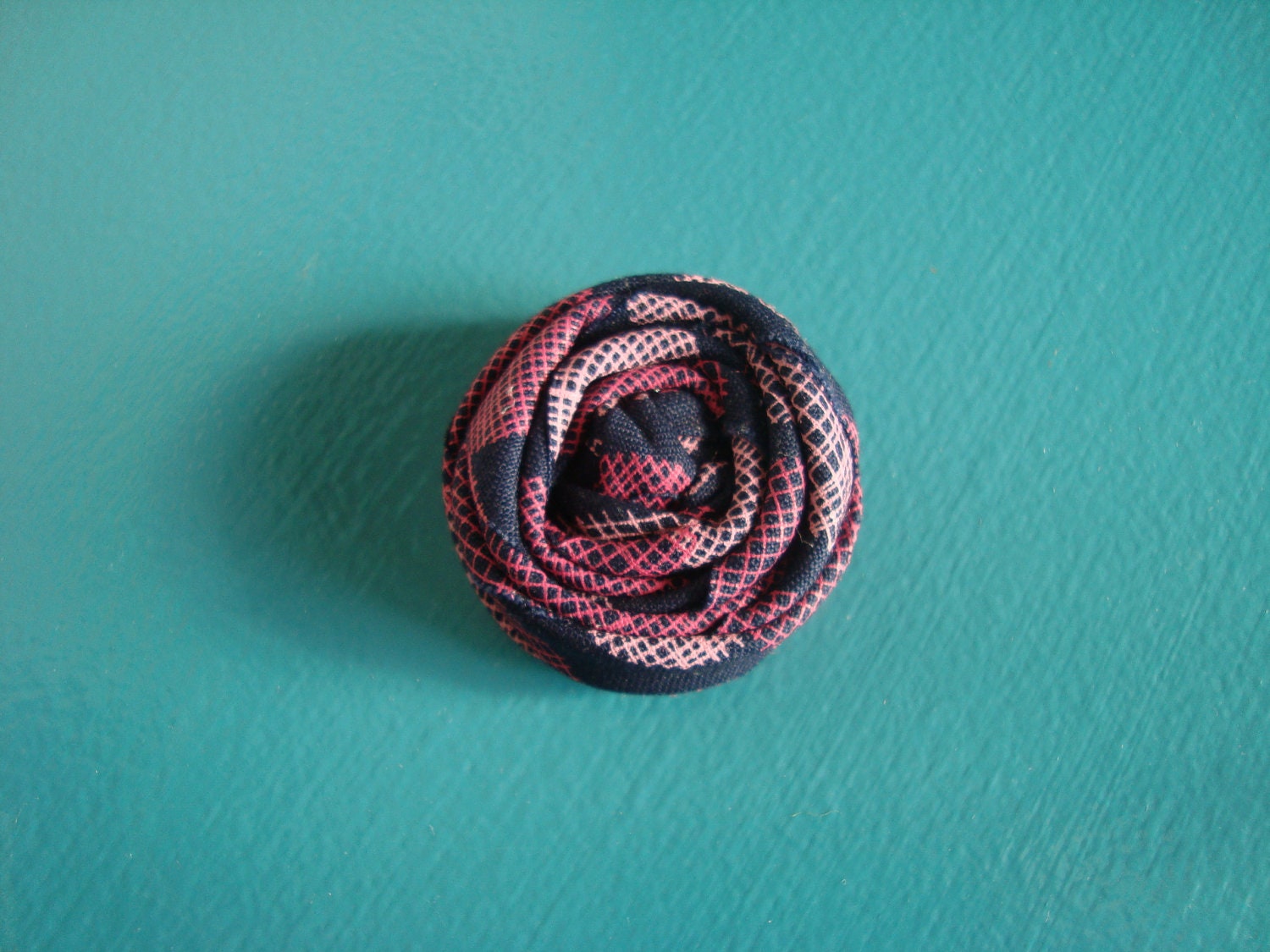 Rolled Fabric Flower Headband Single - Navy Blue and Pink - on Skinny Elastic - Newborn Infant Toddler Girl Adult