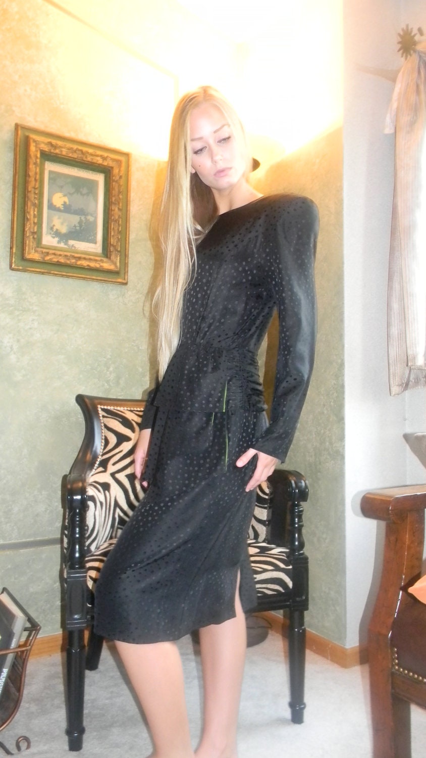 Neiman Marcus Art Deco Dress.Couture Vintage.100% Silk.1980s does 1940s .Maggie London. Jeannene Booher Design.Art Deco Dame Film Noir