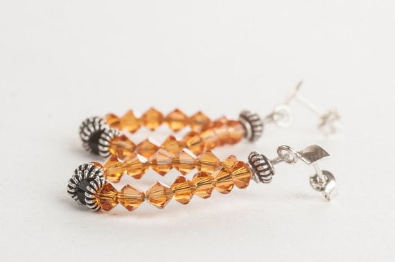 Hoop Earrings OOAK Black and Orange Swarovski Crystal Autumn Jewelry