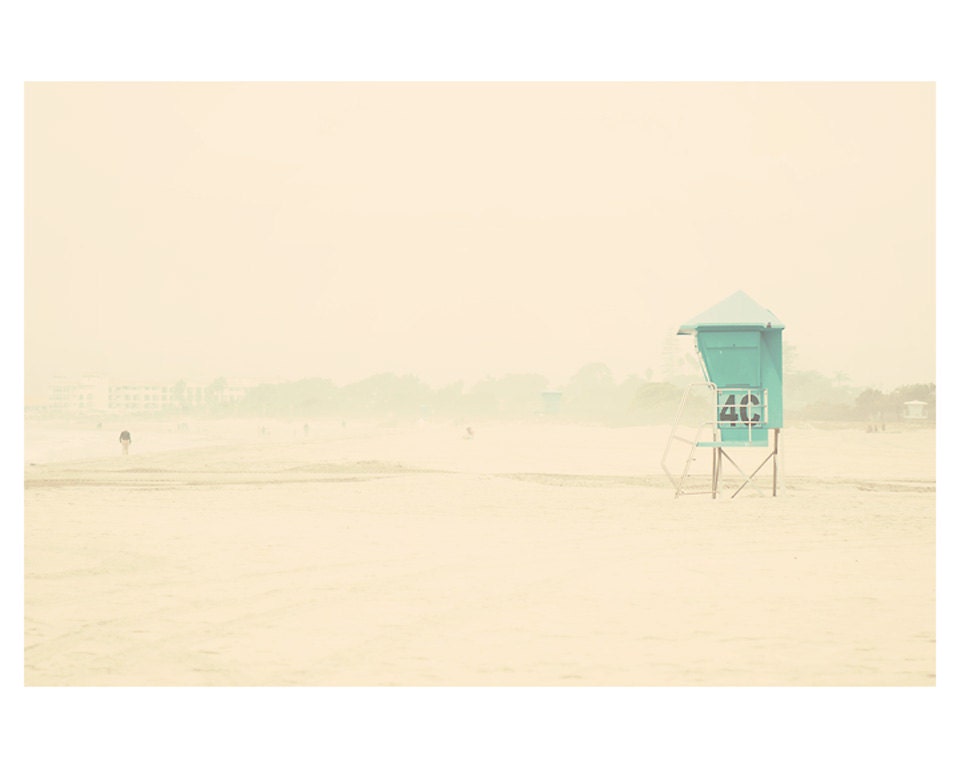 beach lifeguard tower ocean photo print - whimsical fine art landscape photography, people, cream, mint, sand, california, nature  - 10x8