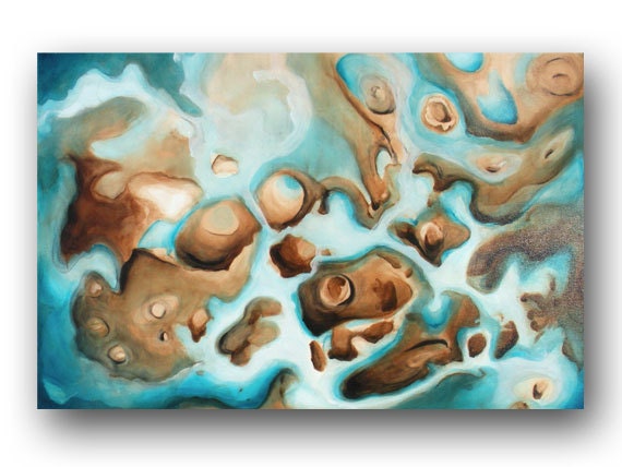 Baby Blue Painting on Canvas Abstract Fluid Art Large Painting Original Aqua & Brown Painting on Canvas Unique Wall Art 36" Heather Day