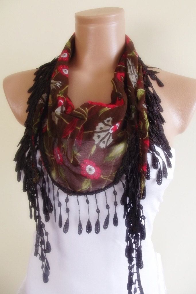 multicolor cotton scarf with lace new design shawl neckwarmer cowl christmas gift for her black red