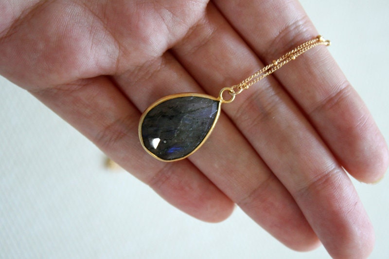 Blue Fire Labradorite 14K Gold Filled Necklace