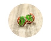 Colourful stud earings -- Polymer clay -- Brown, Orange, Green --Gift for girl under 15 USD
