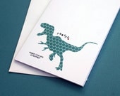 Valentines Day Card Dinosaur Greeting Card Rawrrr Means I Love You in Dinosaur- Teal Hexagon Shape Pattern T-Rex with Red Heart