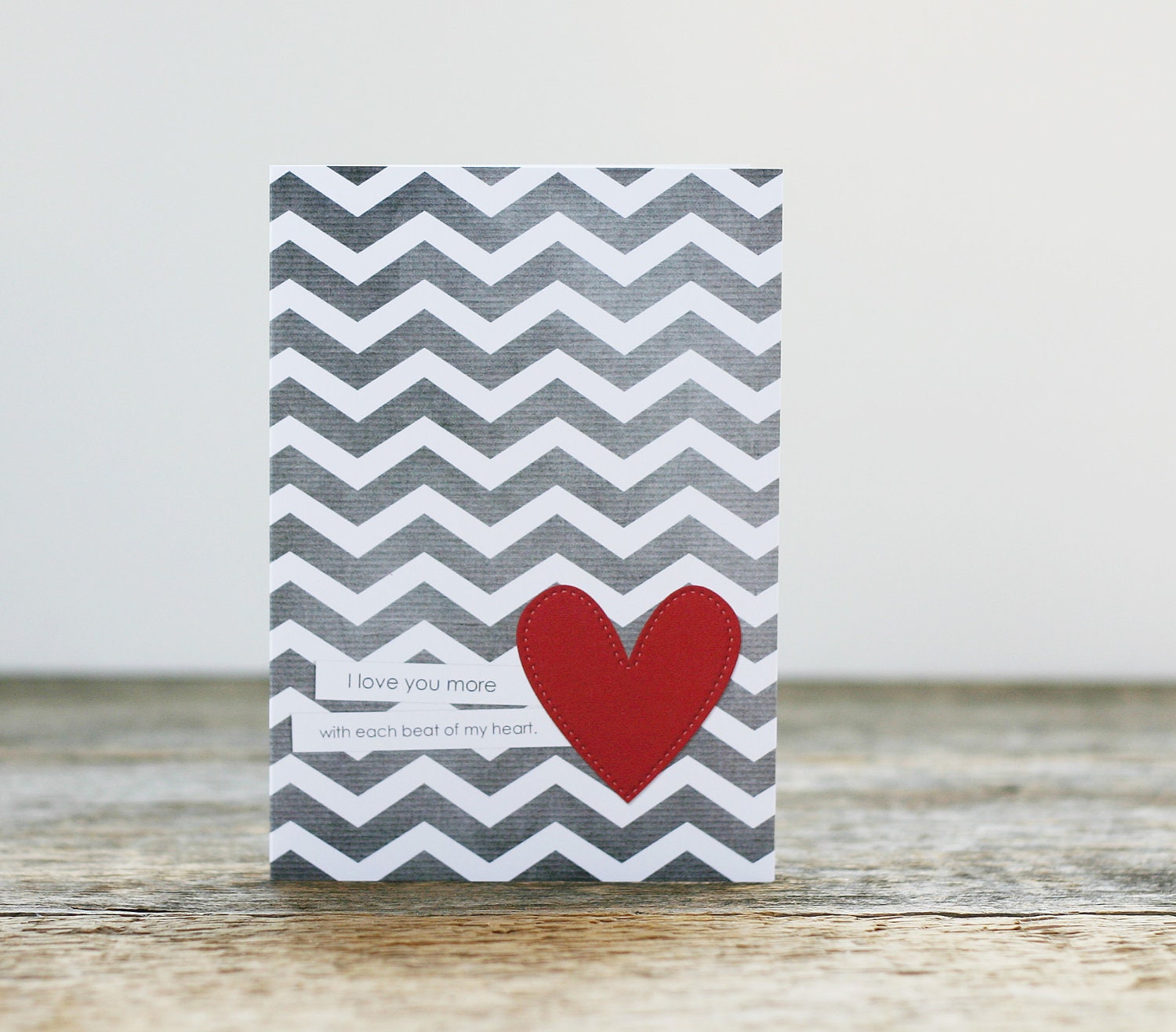 Each Beat of My Heart - Love Wedding Anniversary Gray Chevron Red Heart - Love Art Greeting Card Valentines Day