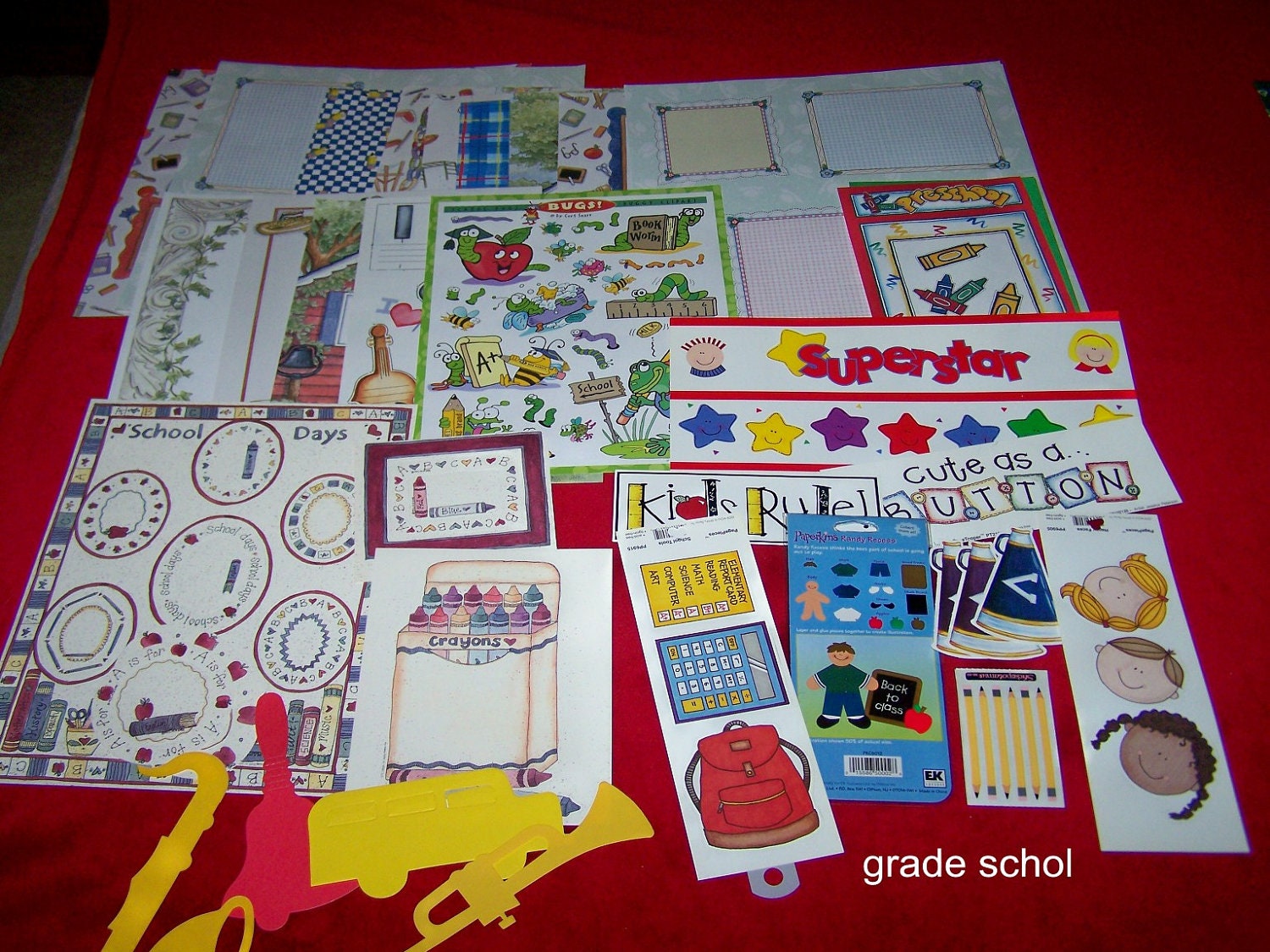 Scrapbooking, Large Scrapbook Kit, Kids, School Scrapbooking Kit, Scrapbook Supplies, Page Kits, Embellishments, Die Cuts, Frames, Stickers